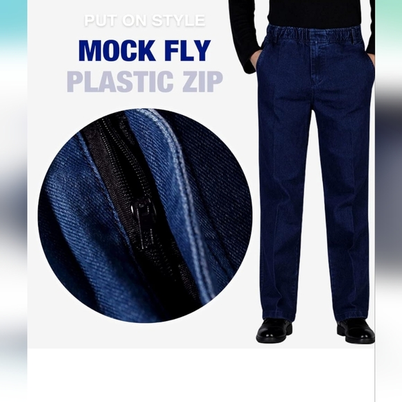 NWT IDEALSANXUN Men’s Elastic Waist Loose Fit Denim Pants Casual Solid Jeans. - Picture 3 of 9